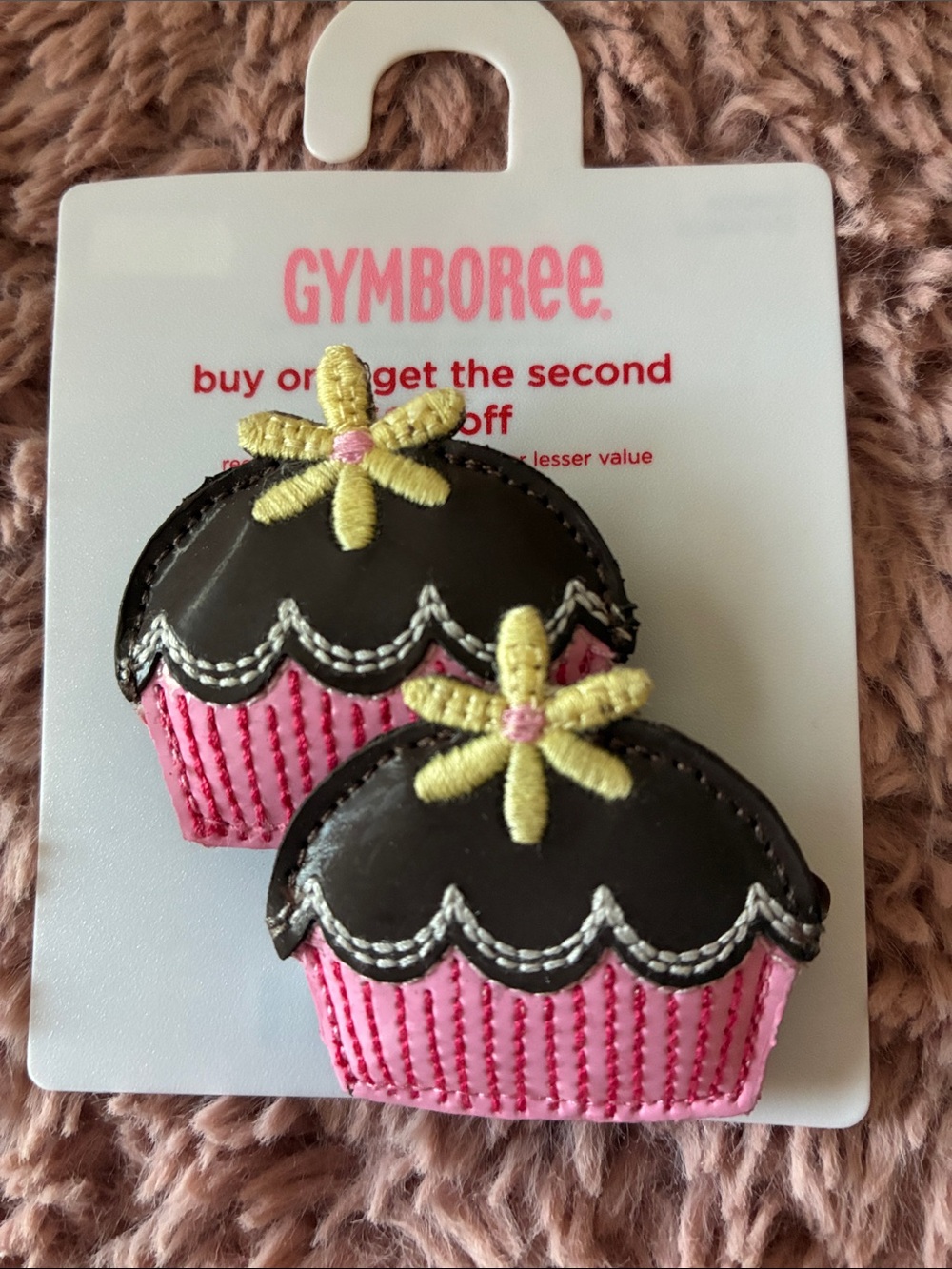 Gymboree Pink Cupcake Hair Clips with Brown Frosting and Yellow Flower